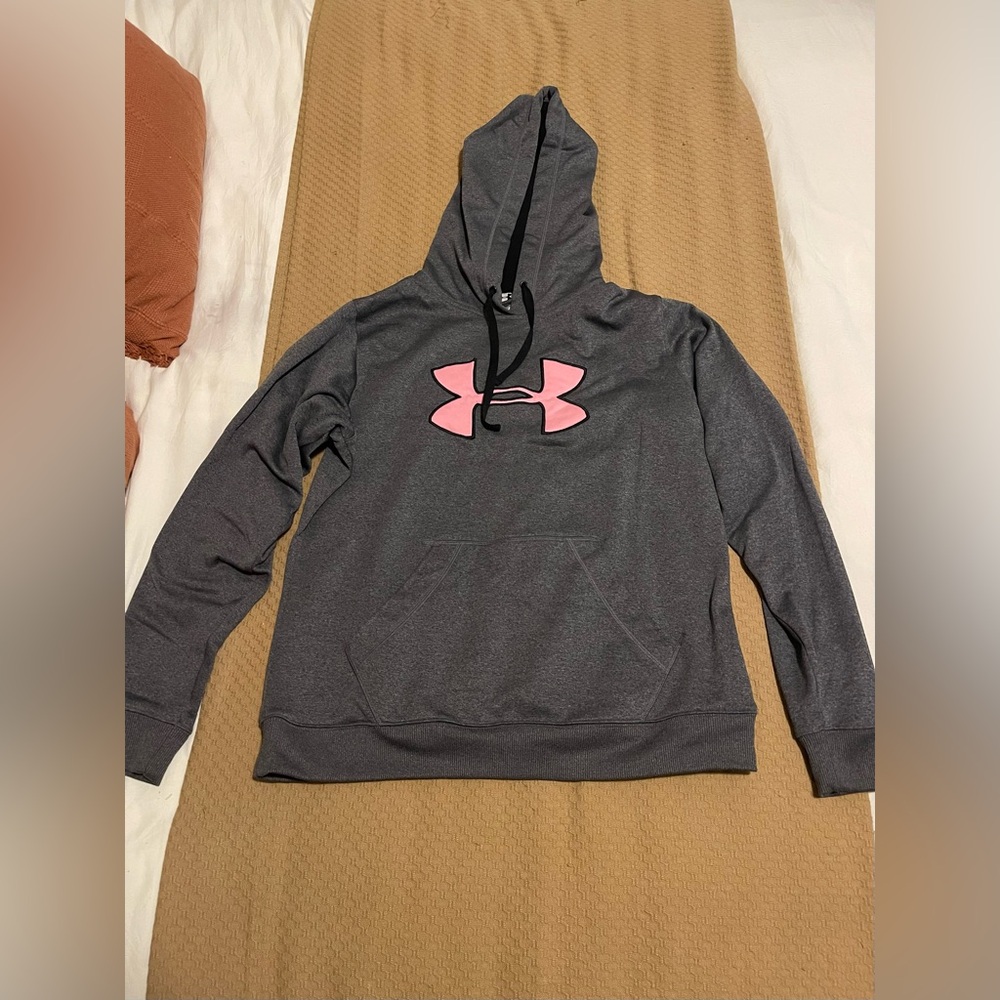Under Armour Charcoal Hoodie with Pink Emblem size L
